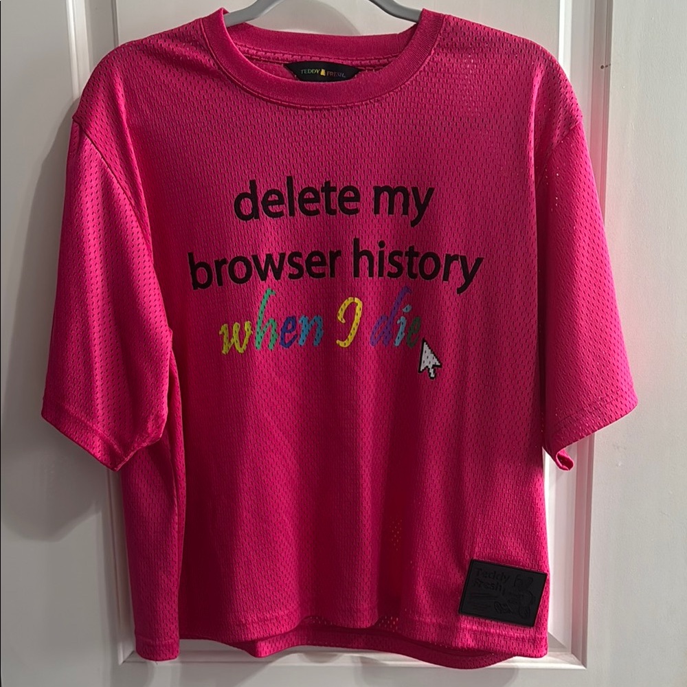 Teddy Fresh Pink “delete my browser” crop jersey